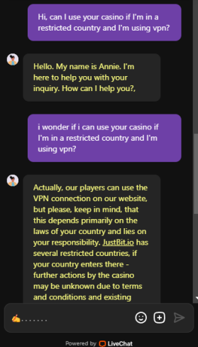 Suporte do Cassino JustBit