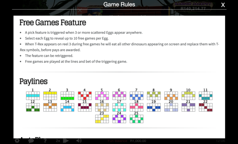 T-Rex Slot Paylines