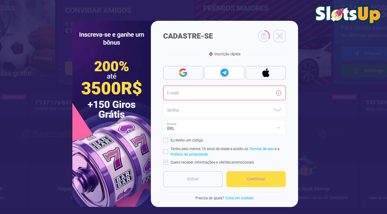 Registo no Casino LalaBet Online Passo 2