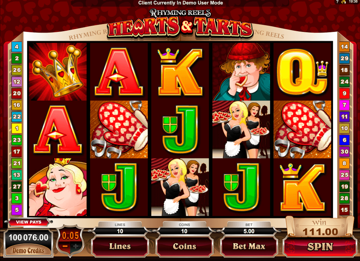 rhyming reels hearts and tarts microgaming jogo casino online 